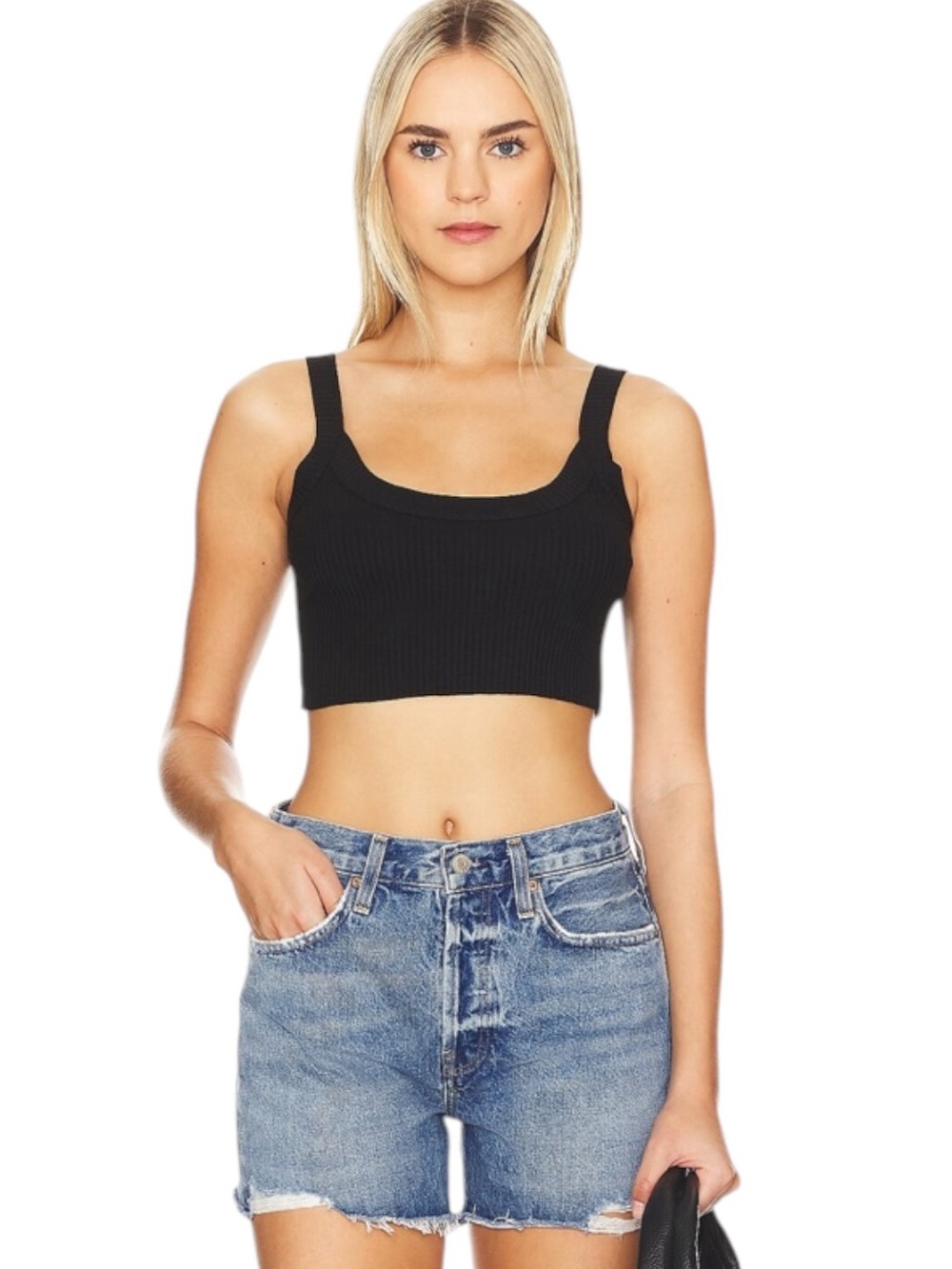 Lovers + Friends Mac Black Ribbed Crop Tank Top - Women's Casual Top Size L